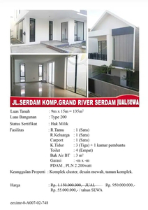 Rumah Jl Serdam Komp Grand River