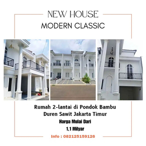 Rumah 2-lantai Classic Modern daerah Duren Sawit dekat Jalan Basura