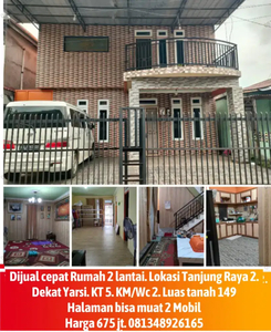 Rumah 2 lantai murah siap huni tanjung raya 2 dekat yarsi