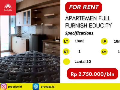 Disewakan Murah 30 JUTA Apartemen Educity Surabaya Full Furnish