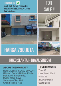 Ruko 2Lantai ROYAL SINCOM (Hadap Barat) Batam Center