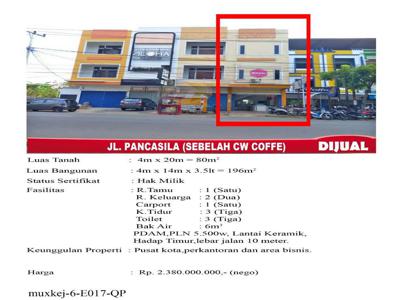 Dijual Ruko Jalan Pancasila, Sebelah CW Coffee, Pusat Kota, Strategis