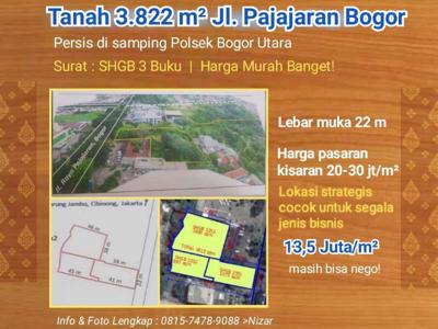 MURAH Strategis. Tanah ngantong 3.822 m2 di Jl. Pajajaran Bogor