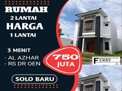 rumah dijual solo baru 2 lantai baki grogol dr oen al azhar 750jt