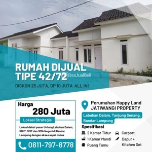 Jual Rumah Perumahan Tipe 42/72 Carport 2KT 1KM Akses Mudah Harga Murah Lokasi Strategis - Bandar Lampung