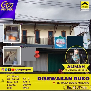 Disewakan ruko Jl. Raya Bugis Malang