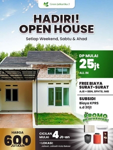 HUNIAN READY STOK DENGAN LOKASI STRATEGIS DI BEKASI, DP 25 JT ALL IN