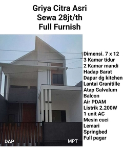 Rumah Griya Citra Asri Full Furnish Surabaya Barat dkt Tandes Sememi