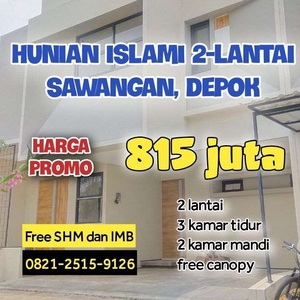 Rumah Syariah 2-lantai Ready Stock dalam Cluster Islami, Depok