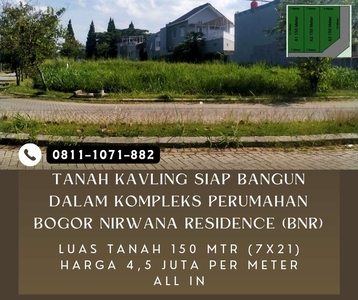 Tanah Kavling Bogor Nirwana Residence, Siap Bangun, tersediaposisi huk