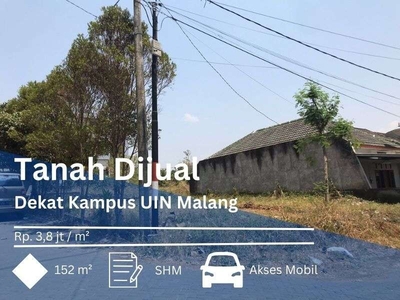 Tanah Kota Malang Luas 152m² Cocok Bangun Kos