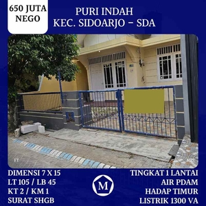 Dijual Rumah Puri Indah Sidoarjo Kota 650 Juta Nego Shm Hadap Timur