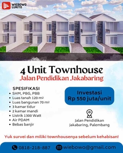 Dijual Townhouse Baru Di Jalan Pendidikan Jakabaring Dekat Opi Mall