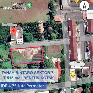 Kavling Tanah Istimewa Area Menteng Bintaro Jaya Sektor 7 Tangerang