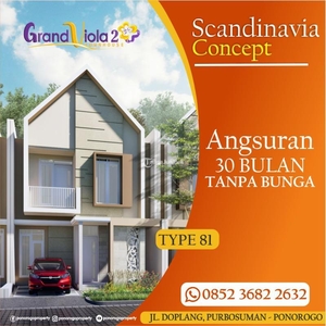 Promo Rumah Termurah Tanpa DP Fasilitas Lengkap di Grand Viola Townhouse - Ponorogo Jawa Timur
