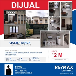 Rumah Dijual Cluster Aralia Harapan Indah Bekasi Jawa Barat