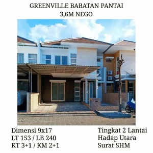 Rumah Greenville Babatan Pantai Surabaya 36m Nego Shm Hadap Utara