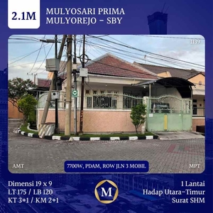 Rumah Hook 1 Lantai Mulyosari Prima Surabaya 21m Shm Row Jalan Lebar