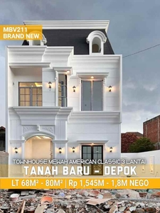 Townhouse Mewah Klasik 3 Lantai Strategis Di Beji Depok