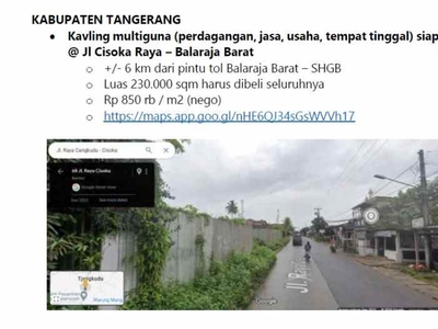 Tanah Multiguna Di Cisoka Balaraja Tangerang