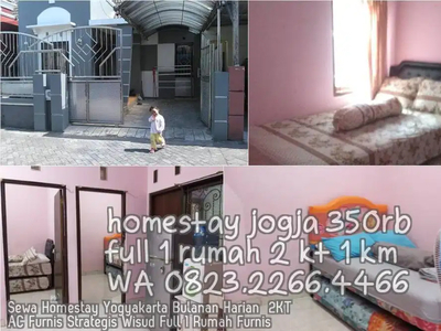 Sewa Homestay Yogyakarta Bulanan Harian 2KT AC Furnis Strategis Wisud