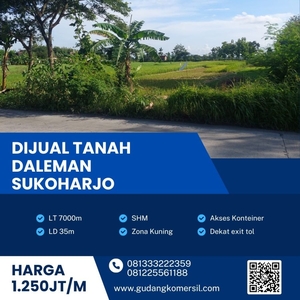 Dijual Tanah Industri Pekarangan 7000m Non limbah Sukoharjo