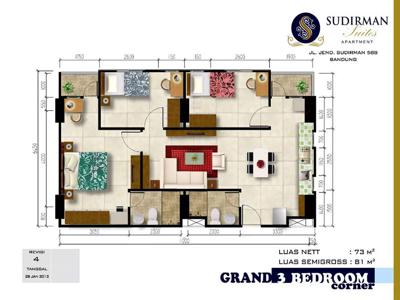 Dijual Grand 3 Bedroom Corner Sudirman Suites Apartment