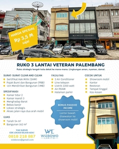 Dijual Ruko Veteran 3 Lantai Legalitas Lengkap - Palembang