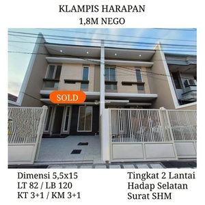 Dijual Rumah Klampis Harapan LT 82m2 LB 120m2, 18M Nego SHM Hadap Selatan - Surabaya