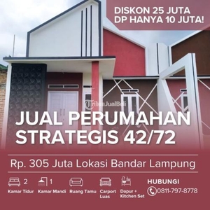 Jual Rumah Perumahan 42/72 Lokasi Strategis 2 Kamar Tidur 1 Carport Luas Dekat Fasilitas Umum Pendukung - Bandar Lampung