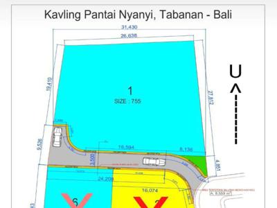 Tanah 755m² view sawah di Jl Pantai Nyanyi