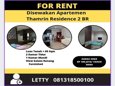 Disewakan Apartemen Thamrin Residence 2 BR Rp 100 juta/ tahun nego