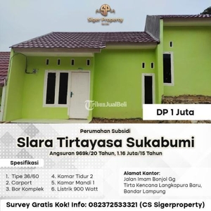 Dijual Rumah Subsidi Type 36/60 di Sukabumi Kotamadya - Bandar Lampung