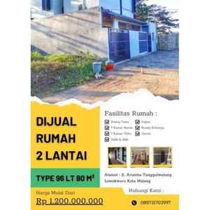 Dijual Rumah 2 Lantai Lokasi Strategis Kawasan Bisnis dan Dekat Kampus Ternama - Malang
