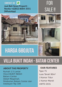 Rumah 1.5 Lantai VILLA BUKIT INDAH Batam Center