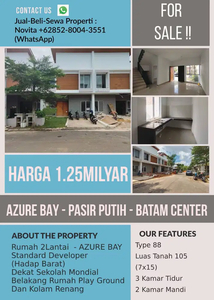 Rumah 2Lantai AZURE BAY Pasir Putih Batam Center.