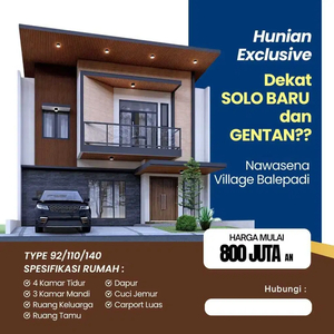 RUMAH HUNIAN MEWAH 2 LANTAI 4 KAMAR DEKAT SOLOBARU GENTAN DAN KOTASOLO