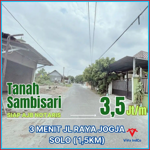 3 menit jl jogja solo, tanah di kalasan siap balik nama