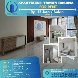 Apartment Taman Rasuna, For Rent, 3 BR, Full Furnished, Siap Huni