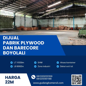 Dijual Pabrik Playwood dan Barecore Aktif Luas 1,1 Hektar Boyolali