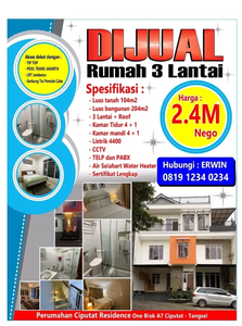 Dijual Rumah Cantik 3 Lantai Full Renovasi Siap Huni Siap Nego Ciputat