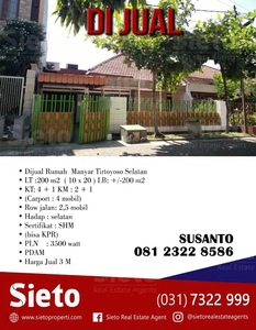 DiJual Rumah di Manyar Tirtoyoso Selatan Surabaya