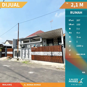 Dijual Rumah Jalan Bunga-bunga Malang Dekat Kampus Brawijaya