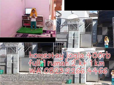 Homestay Yogya Harian Bulanan Strategis 2KT Keluarga Full 1 rumah AC