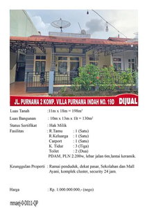 Rumah Jual Komplek Vila Purnama Indah Pontianak