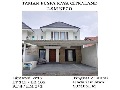 Jual Rumah Modern Taman Puspa Raya Citraland Surabaya Barat dkt Lontar