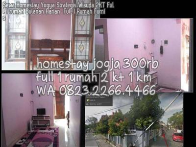 Sewa Homestay Yogya Strategis Wisuda 2KT Full 1 rumah Bulanan Harian