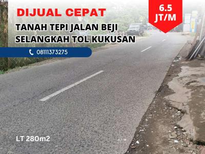 Tanah Komersial Tepi Jalan di Beji 7 Menit Pintu Tol Kukusan