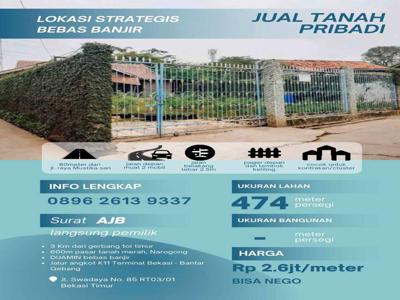 Tanah Narogong strategis 474m akses mobil