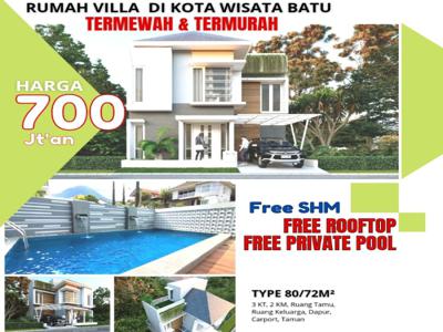 jual rumah villa murah kota batu free private pool.